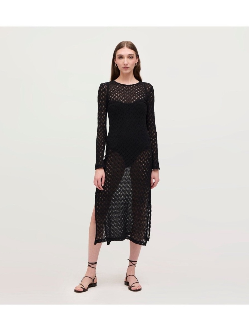 NWT - Hill House Black Sheer Knit Long-Sleeve Midi Dress, Small